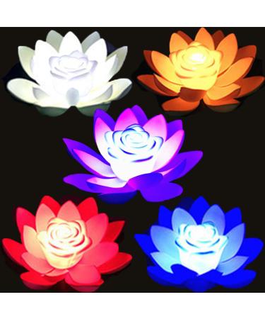 SUQ 5 Pieces Lotus Lamp for Outdoor Waterproof LED Garden Light Artificial Lotus Floating Light Floating Flower Lantern Decoration Lighting for Garden Yard Swimming Pool Pond Fountain 18CM
