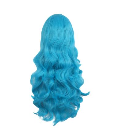 MapofBeauty 28 Cyan Blue Long Curly Wig with Side Part Bangs | Charming Full Hair for Women - International Shipping Available - Buy Online on SooperMarket.com
