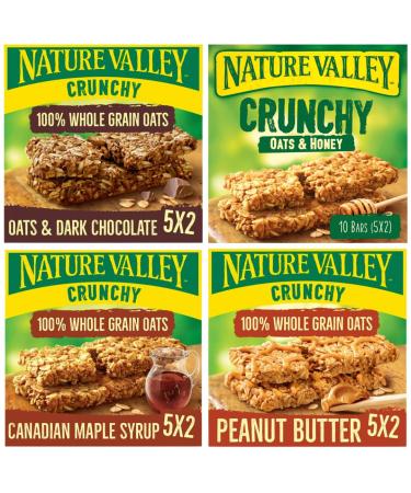 Cereal Bar Bundle With Nature Valley Oats & Dark Chocolate 5x42g Oats & Honey 5x42g Canadian Maple Syrup 5x42g and Peanut Butter 5x42g (4 Pack)
