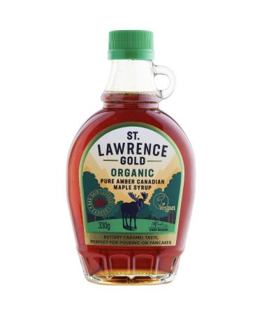 St Lawrence Gold Organic Maple Syrup 250ml - 330g Grade A 100% Pure Canadian Amber Maple Syrup for Pancakes Waffles Coffee and Cocktails - Buttery Caramel Taste - Gluten Free Vegan Organic Amber 250 ml (Pack of 1)