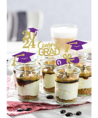24Pcs Graduation Cupcake Toppers Graduation Cupcake Picks for Cupcake Food Decorations - Class of 2024 Graduation Cupcake Toppers Supplies (Purple & God) - Buy Online on SooperMarket.com