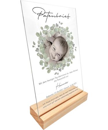 Personalized Godfather Sponsorship Certificate | Custom Acrylic Baptism Gift | 20x30 cm Eucalyptus Frame - Buy Online on SooperMarket.com