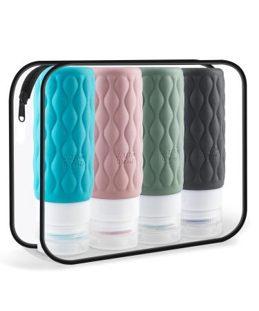 Silicone travel bottles mezzar 16 pieces of travel bottles to fill Set Travel Bottles for shampoo lotion rinse shower gel travel shampoo container BPA-free practical travel bottles (black 2)