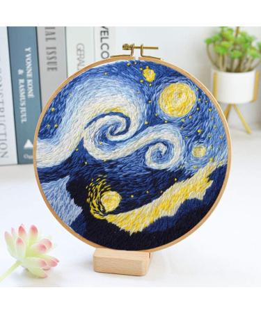 HaiMay 3 Sets Embroidery Starter Kit - Sky Pattern, Bamboo Hoops, Color Threads & Tools - Buy Online on SooperMarket.com