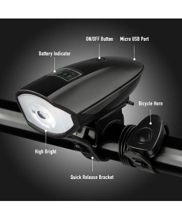 Bike Lights Set with Horn 1400LM | Rechargeable Headlight & Tail Light | Waterproof | 3 Lighting Modes | Fits Road and Mountain Bikes - Buy Online on SooperMarket.com