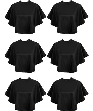 6 Pieces Black Makeup Cape Short Makeup Cape Waterproof Comb-Out Cape Salon Hairdressing Cape Shaving Apron Makeover Bib for Beauty Salon, Home