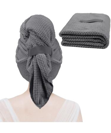 Microfiber Hair Towel Super Absorbent Hair Towel Wrap for Women Hands-Free Hair Dry Towels Large Anti Frizz Hair Drying Towel Ultra-Soft Quick Dry Hair Turban for Wet Curly Long Thick Hair(Grey)