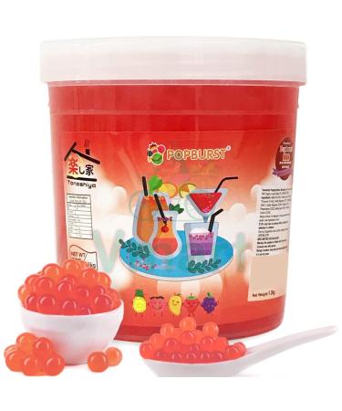 Tanoshiya Popping Boba Fruit Flavour Bursting Bubbles 1.3kg | Tapioca Pearl (Strawberry (Pack of 1))