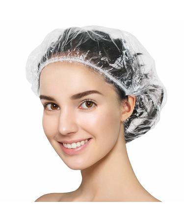 Dukal Plastic Hair Caps Pack of 200 Plastic Shower Caps Waterproof Bath Hat disposable shower caps Processing Hair Cover Elastic Caps for Treatment Spa Hair Salon Home Use