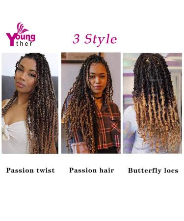 Youngther 7 Packs 154 Strands Passion Twist Hair for Butterfly Locs Crochet - 18 Water Wave Synthetic Bohemian Ombre Braiding Hair - Perfect Gift for Women - Buy Online on SooperMarket.com