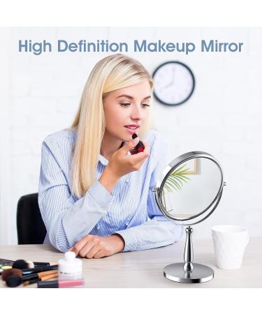 Zelaxy 8 Large Makeup Vanity Mirror | Double Sided 1X 10X Magnification | 360 Swivel Round Mirror with Stand | High Definition | Chrome Finish | Silver - Buy Online on SooperMarket.com
