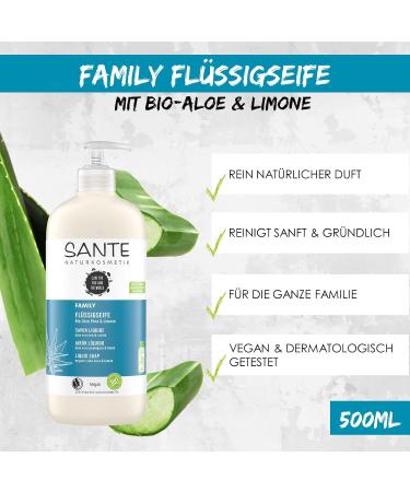 Sante Natural Cosmetics Nourishing Liquid Soap - Antibacterial Hand Soap with Bio Aloe Vera & Lime | 500ml (3-Pack) - Gentle Cleaning & International Shipping - Buy Online on SooperMarket.com