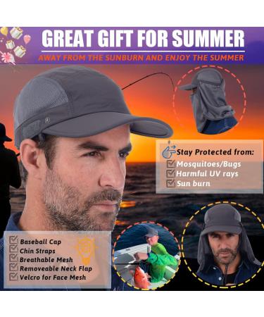 USHAKE Sun Cap Fishing Hat with Face Neck Cover Flap - Dark Grey - Buy Online on SooperMarket.com