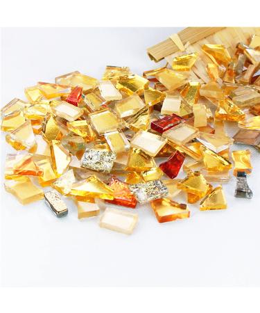 1.1lb Irregular Crystal Mosaic Tiles Small Mosaic Tile DIY Hobbies Children Handmade Crystal Craft for Crafts Bulk DIY Picture Frames Handmade Jewelry Coaster (Gold Series)