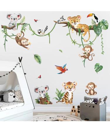 Decalmile Jungle Animal Tree Branch Wall Decals - Safari Animals Wall Stickers for Baby Nursery and Kids Bedroom Decor - Buy Online on SooperMarket.com