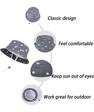 LANGZHEN Beach Sun Protection Hat for Baby Girls | Adjustable Wide Brim Kids Summer Play Hat with Chin Strap | Double Stars Design | 2-4 Years - Buy Online on SooperMarket.com