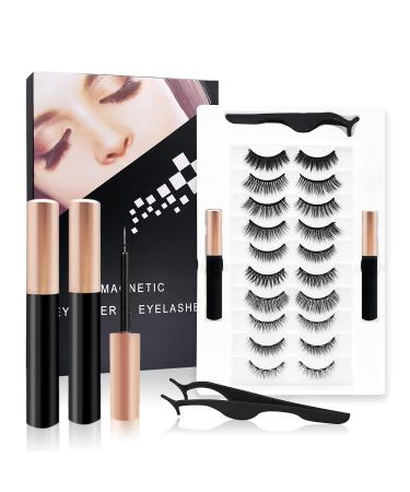 Magnetic Eyelashes Kit with Eyeliner - Natural Looking 10 Pairs | Reusable 3D False Lashes Pack with Tweezers - No Glue Needed! - Buy Online on SooperMarket.com