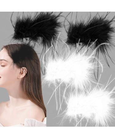4 Pcs Ostrich Feather Hair Clips Retro Hairgrip Vintage Elegant Luxury Headpiece Bride Party Festival Wedding Jewelry Accessories for Women (Black+White)