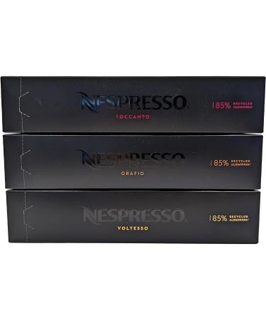Nespresso Vertuo Coffee Capsules Espresso Selection - Orafio Toccanto Voltesso - 3 Boxes (30 Pods) Bundled with Border Biscuits & Giftable Tote Bag - Buy Online on SooperMarket.com