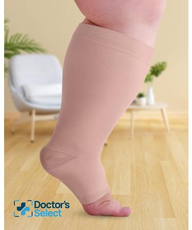 Doctor's Select Plus Size Compression Socks - Wide Calf | 20-30 mmHg Open Toe 6XL Beige - Buy Online on SooperMarket.com