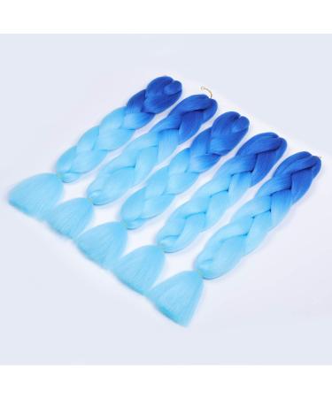 Showjarlly Jumbo Braid Hair Extensions - 24-Inch Ombre Kanekalon Crochet Twists (5 Pack) - Blue/Sky Blue - Perfect for Braids and Box Braids - Buy Online on SooperMarket.com