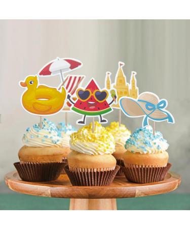 Mulukaya 24Pcs Summer Beach Themed Cupcake Toppers Sun Hat Surfboard Watermelon Goggles Treat Cake Picks for Pool Beach Hawaii Surfing Birthday Wedding Travel Vacation Party Decorations - Buy Online on SooperMarket.com