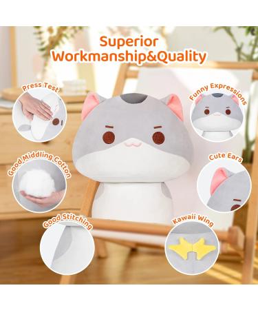 Mewaii 14'' Soft Cat Mushroom Stuffed Animal Plush Pillow Squishy Toy - Gray | 14 Inch - Buy Online on SooperMarket.com
