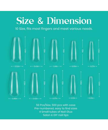 Beetles 500Pcs Long Coffin Fake Gel Nail Tips with Glues - Clear Press On Nails for Acrylic/Dip Powder/Poly Gel Extensions - Halloween Nail Art Design - Buy Online on SooperMarket.com