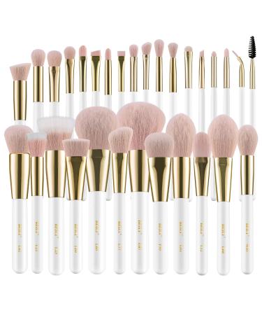 BEILI Makeup Brushes 30Pcs Professional Makeup Brush Set Premium Pink Vegan Synthetic Kabuki Foundation Blending Brush Face Powder Blush Concealers Eye Shadows Make Up Brush Set (White/Rose Golden) Pearl White/Rose Gold