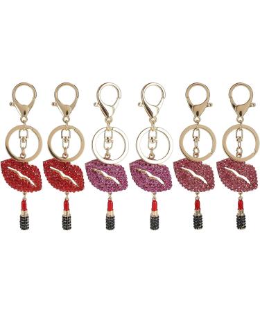 2Pcs Sparkling Lips & Lipstick Keychain Set - Red Bling Charm for Keys, Purse, Bags - Buy Online on SooperMarket.com