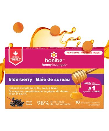 Honibe 100% Pure Honey Lozenges | Made in Canada | Mucus and Cough Relief | With Elderberry | 1 pack (10 lozenges) | Natural Berry