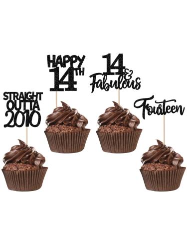 24 Pack Straight Outta 2010 Cupcake Toppers Happy 14th Birthday Fourteen Awesome Since 2010 Cupcake Picks 14 Fabulous Cake Decorations for 14th Birthday Anniversary Party Black 14th Black