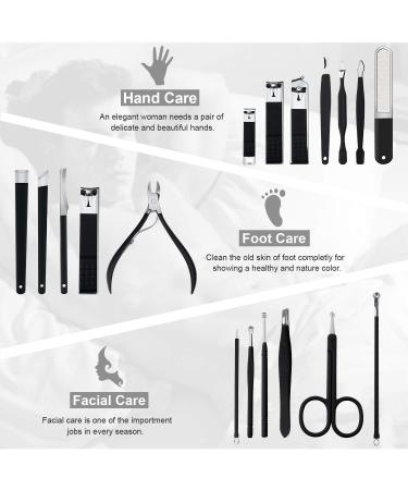 Manicure Set Nail Set Nail Clipper Kit Professional - Stainless Steel Pedicure Set Nail Grooming Kit of 18pcs with Case for Travel (Black) - Buy Online on SooperMarket.com