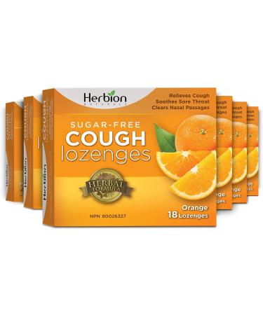 Herbion Naturals Sugar-Free Cough Lozenges with Natural Orange Flavour Relieves Cough Clears Nasal Congestion Soothes Sore Throat For Adults and Children 12 years and above (Pack of 6) 108 Count
