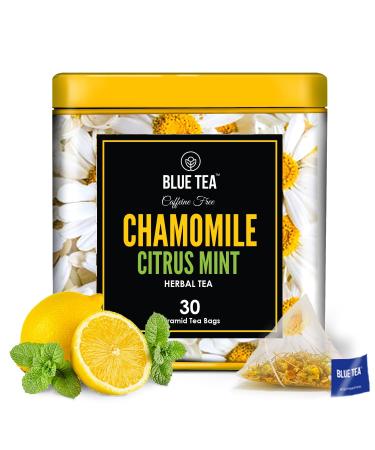 BLUE TEA - Chamomile Citrus Mint Herbal Tea - 30 Tea Bags || CAFFEINE FREE || Vegan - Gluten Free - Non-GMO | Eco-Conscious Tin Packaging