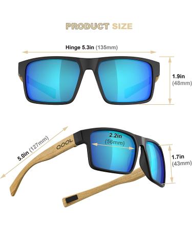 QOOL TIMES Rectangle Polarized Fishing Sunglasses for Men and Women - Wood/White Blue Mirror - Buy Online on SooperMarket.com