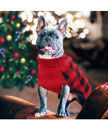 KYEESE Christmas Dog Sweater - Reindeer Design with Leash Hole for Small to Medium Dogs - Red Buffalo Check Pet Apparel - Large Size (11-19lbs) - Buy Online on SooperMarket.com