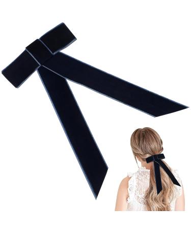 Minkissy Large Velvet Hair Bow Clips - Bowknot Hair Clip Velvet Hair Bow Barrettes Satin Ribbon Hair Bow Collection for Women Girls (Blue Edge)