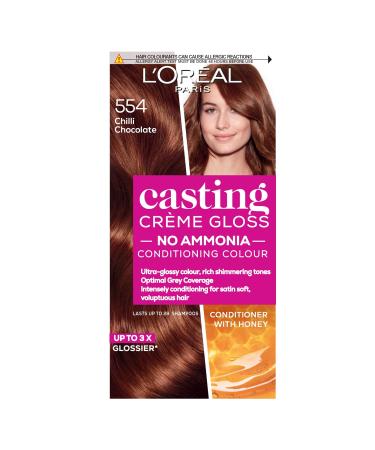L'Oreal Paris Ammonia Free Semi-Permanent Hair Dye 554 Chilli Chocolate Glossy Hair Colour Natural Looking Finish For up to 28 Shampoos Casting Cr me Gloss 1 Application 554 Chilli Chocolate 1 Count (Pack of 1)