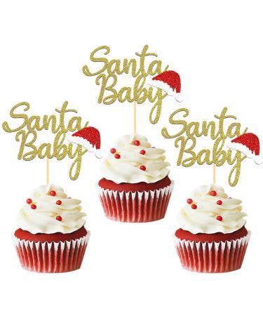 24 PCS Merry Christmas Cupcake Toppers for Christmas Decorations Christmas Tree Cake Toppers for Christmas Party Supplies (Baby B)