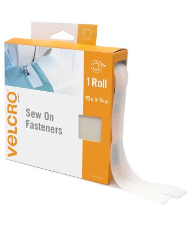 VELCRO Brand Sew On Fabric Tape-Substitute for Snaps Buttons or Zippers-Alterations and Hemming-15ft Bulk Pack Hook and Loop Fastener White
