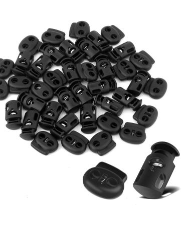 ERKOON 40 Pieces Plastic Cord Locks End Spring Stopper Fastener Slider End Spring Stop Toggle for Draw String Bags (20 Pieces Double-Hole  20 Pieces Single-Hole  Black)