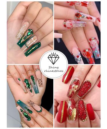 Kalolary Green Nail Rhinestones | Christmas 3D Flatback Red Crystal Charm Stones | Tweezer & Picker Set | DIY Acrylic Nail Art Decoration - Buy Online on SooperMarket.com