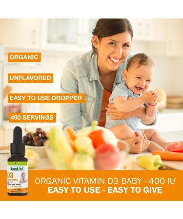 Certified Organic Vitamin D3 Drops - For Baby - 400 IU per drop - 490 servings - Development and maintenance of bones and teeth - GMO free - Gluten free - Made in Canada - 13.5 ml (Pack of 2) - Buy Online on SooperMarket.com