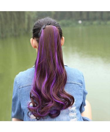 Saijer Ponytail Extensions - 2 PCs Corrugated Long Hair Extensions | Realistic Wrap-Around Wig for Girls - Brown Purple Blue - Buy Online on SooperMarket.com