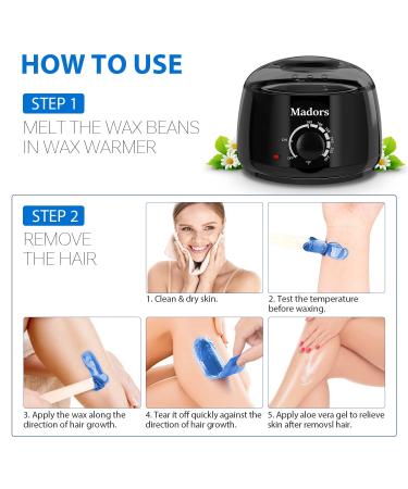 Madors Hard Wax Beads 1lb Kit with 10 Applicator Sticks - Hair Removal for Full Body, Facial, Brazilian, Bikini, and Legs (Blue) - Buy Online on SooperMarket.com