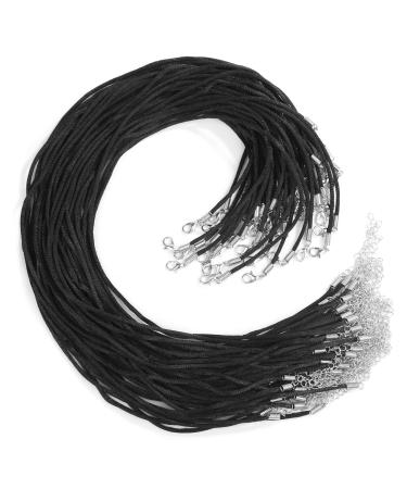 Selizo 50Pcs Satin Silk Necklace Cord with Lobster Clasp and Extension Chain for Necklaces Making and Beading (18 Inches, Black)