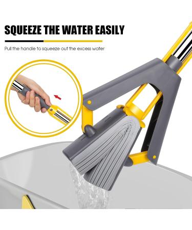 Kphico PVA Sponge Mop with 3 Heads | Extendable Handle | Self-Wringing | for Hardwood, Laminate, Tile, Marble, Ceramic Floors | A-Gray+Yellow - Buy Online on SooperMarket.com