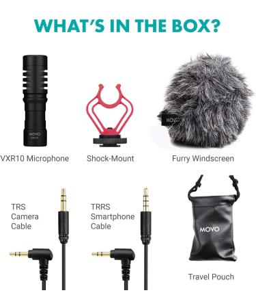 Movo VXR10 Universal Video Microphone with Shock Mount, Deadcat Windscreen, Case - Shotgun Mic for iPhone, Android, Canon EOS, Nikon DSLR Cameras & Camcorders - Buy Online on SooperMarket.com