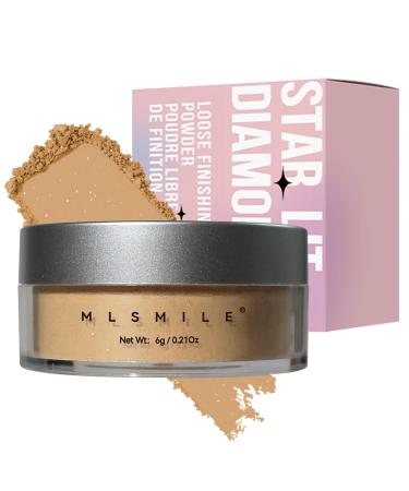 Glitter Setting Powder-Poreless Finish Waterproof Airbrush Loose Face Powder Long-lasting Highlighting Lightweight Matte Finishing Oil Control Makeup Face Powder (03# Dark Complexion Shimmer)